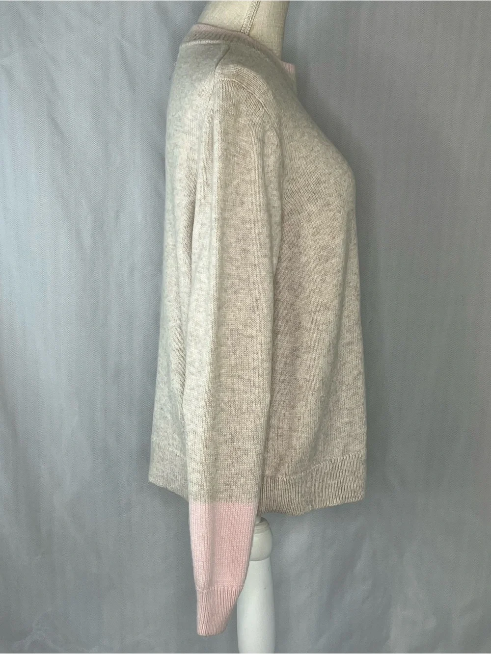 Boden Sweater Fife Pullover Mock Neckline Beige with Pink Trim L - Picture 5 of 8